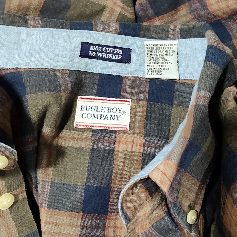 Vintage Bugle Boy Men’s Blue Green Red Plaid Shirt Button Up Long Sleeve, XL - Picture 7 of 8